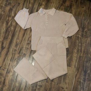 Stylish Beige Knit Sweater and Pants Set